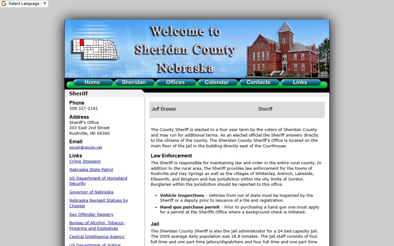 Sheridan County sheriff jail page for inmate population records